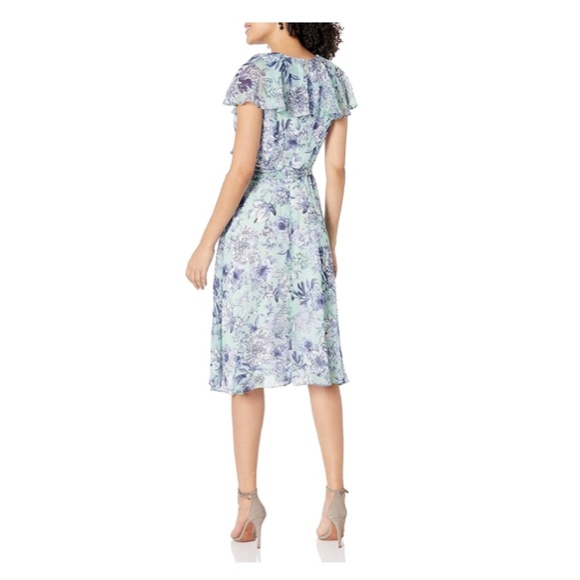 TOMMY HILFIGER Green Blue Floral Flutter Capelet Sleeve Midi Dress Size 18W - Picture 2 of 16